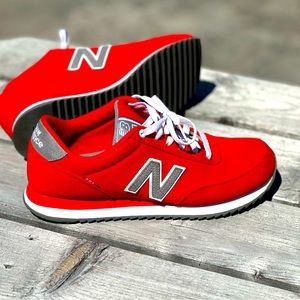 Red New Balance 501 Sneakers, Size Men’s 9.5 2E, Women’s 11, EUC